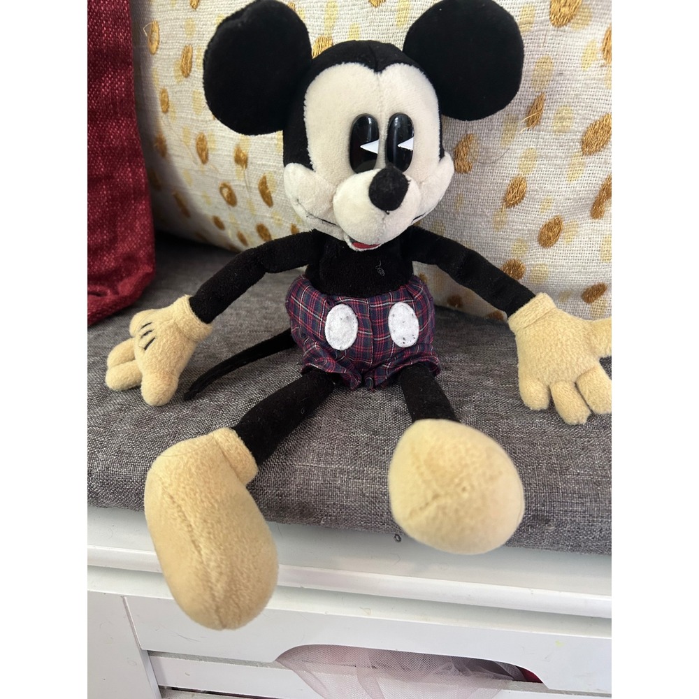 Vintage Gund Disney Mickey Mouse Plush Toy Plaid Shorts Bean Bag Stuffed Animal